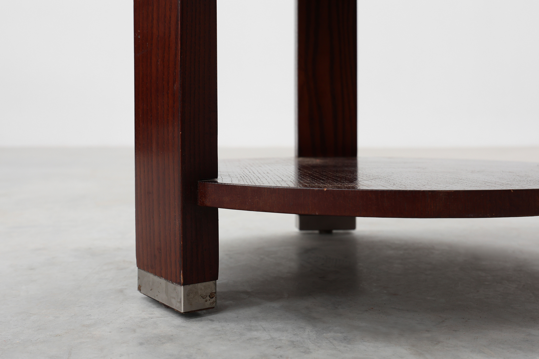 Pair of 2 round side tables in wood with metal, Belgium ca. 1980thumbnail
